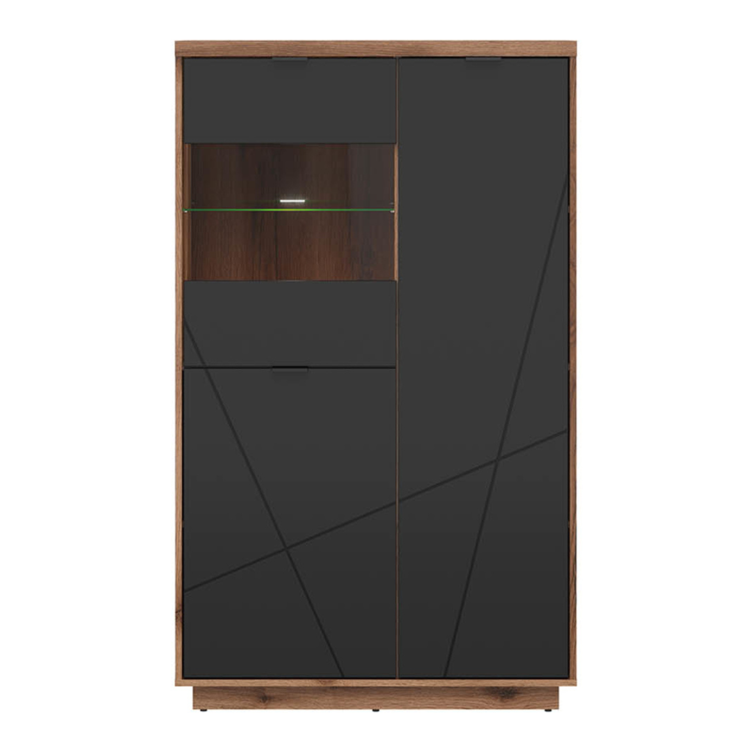 Faisa Display Cabinet 94cm with 3 Doors - Dark Delano Oak / Black Matt