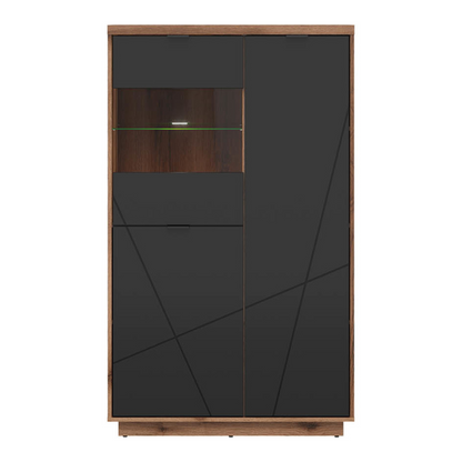 Faisa Display Cabinet 94cm with 3 Doors - Dark Delano Oak / Black Matt