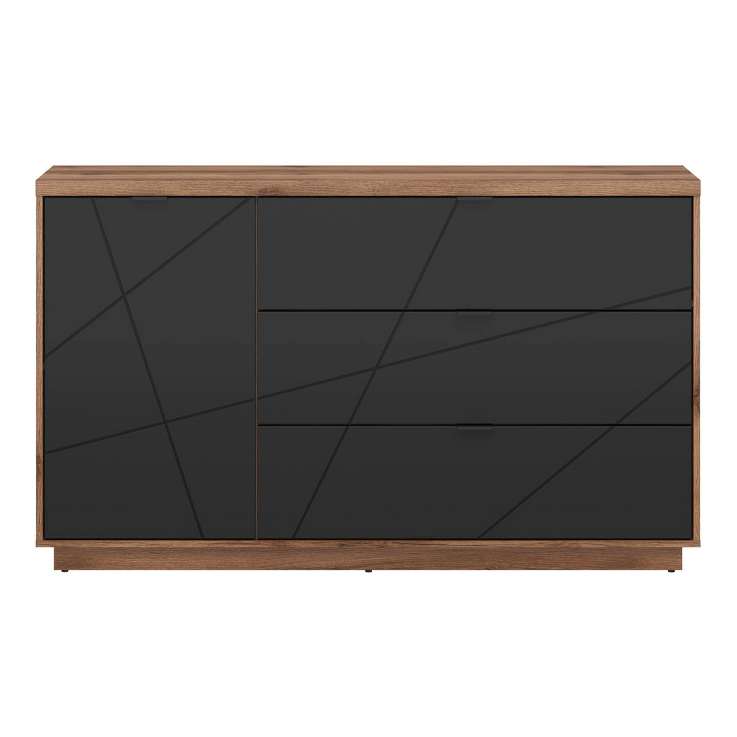 Faisa Chest of Drawers 156cm with Doors and 3 Drawers - Dark Delano Oak / Black Matt