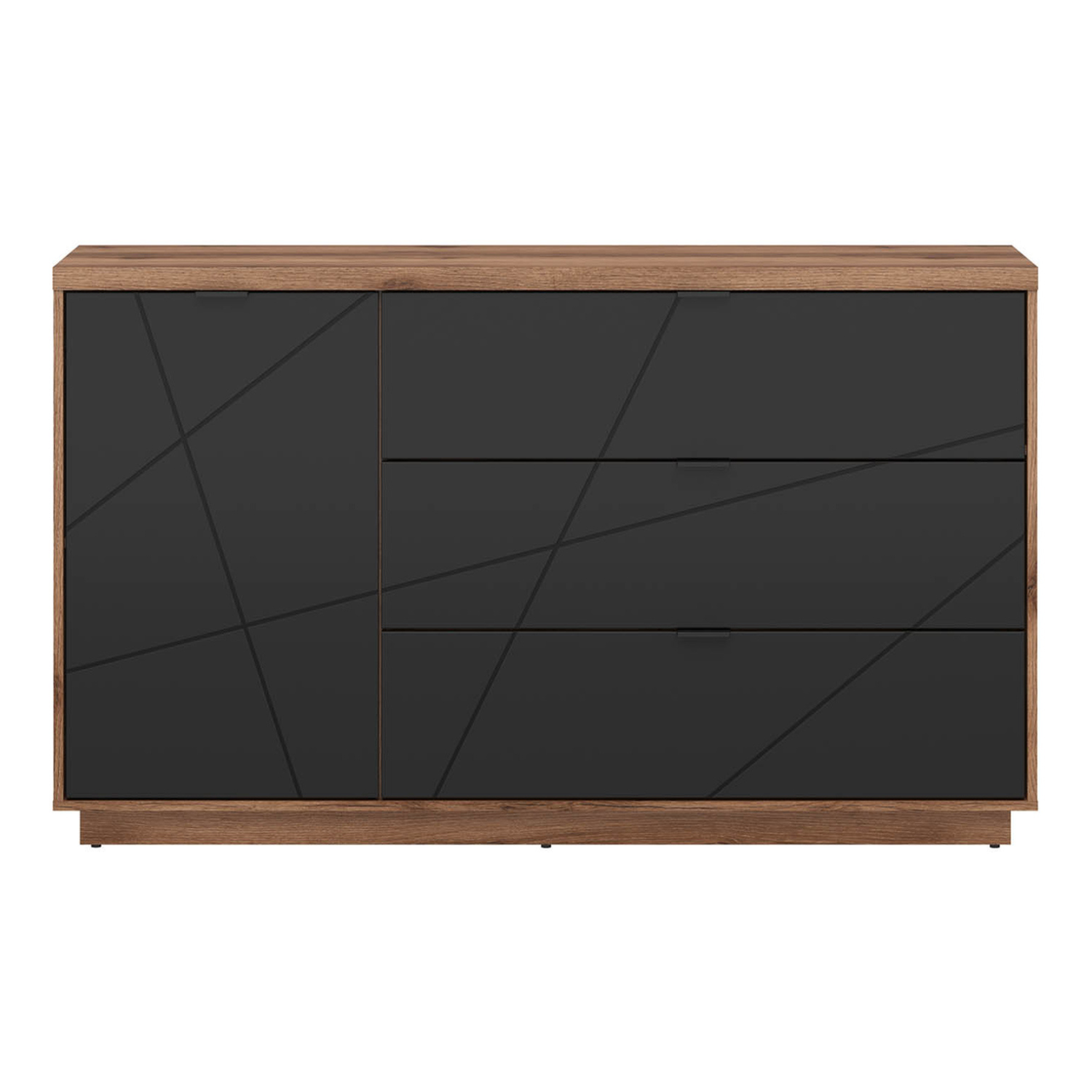 Faisa Chest of Drawers 156cm with Doors and 3 Drawers - Dark Delano Oak / Black Matt