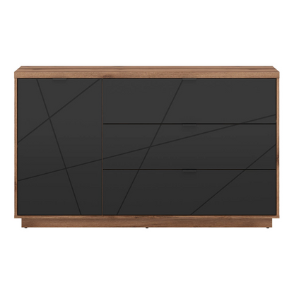 Faisa Chest of Drawers 156cm with Doors and 3 Drawers - Dark Delano Oak / Black Matt