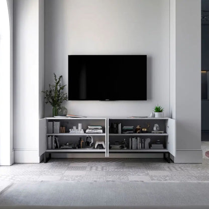 Elpis Glamour TV Cabinet Media Unit Extra Long 300 cm - White Matt / Black Frame