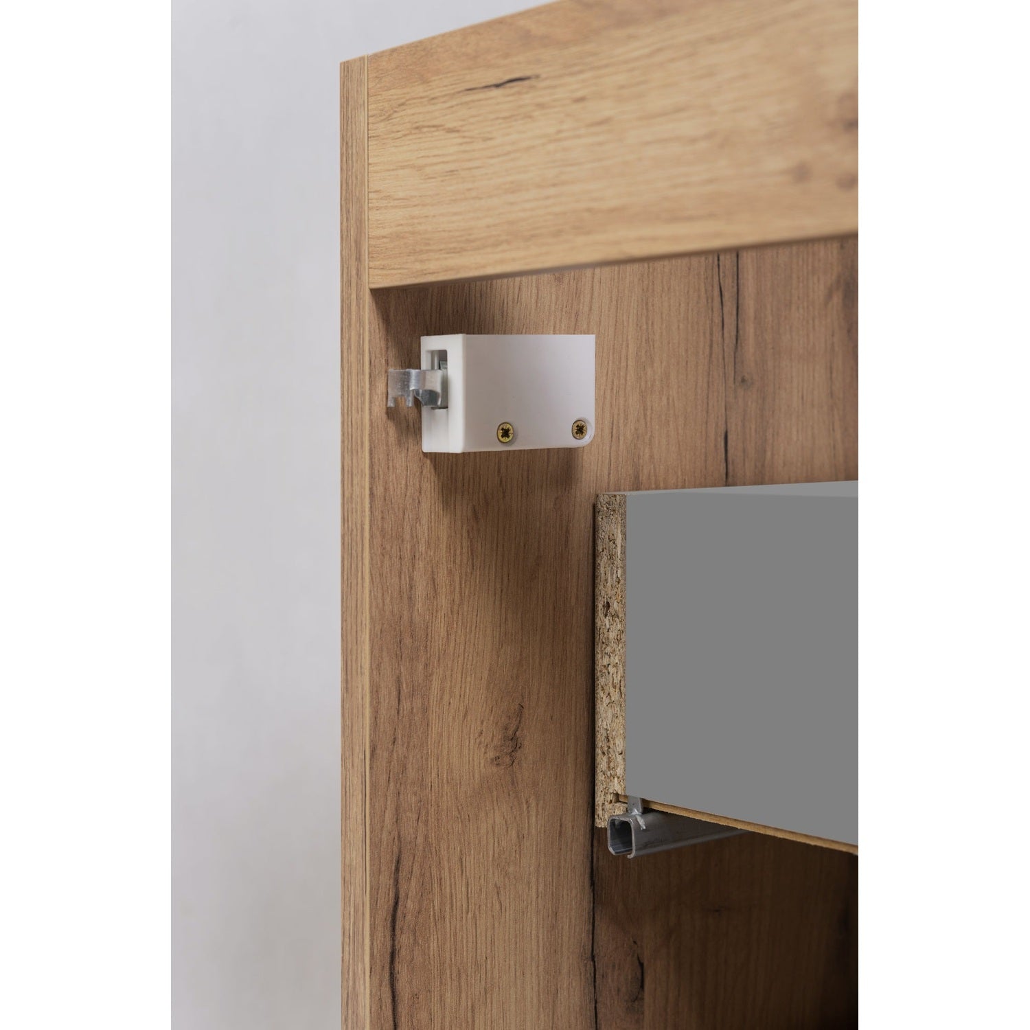 Flow Wall-Mounted 2 Drawer Bathroom Vanity Cabinet with Worktop 80cm - Gold Craft Oak