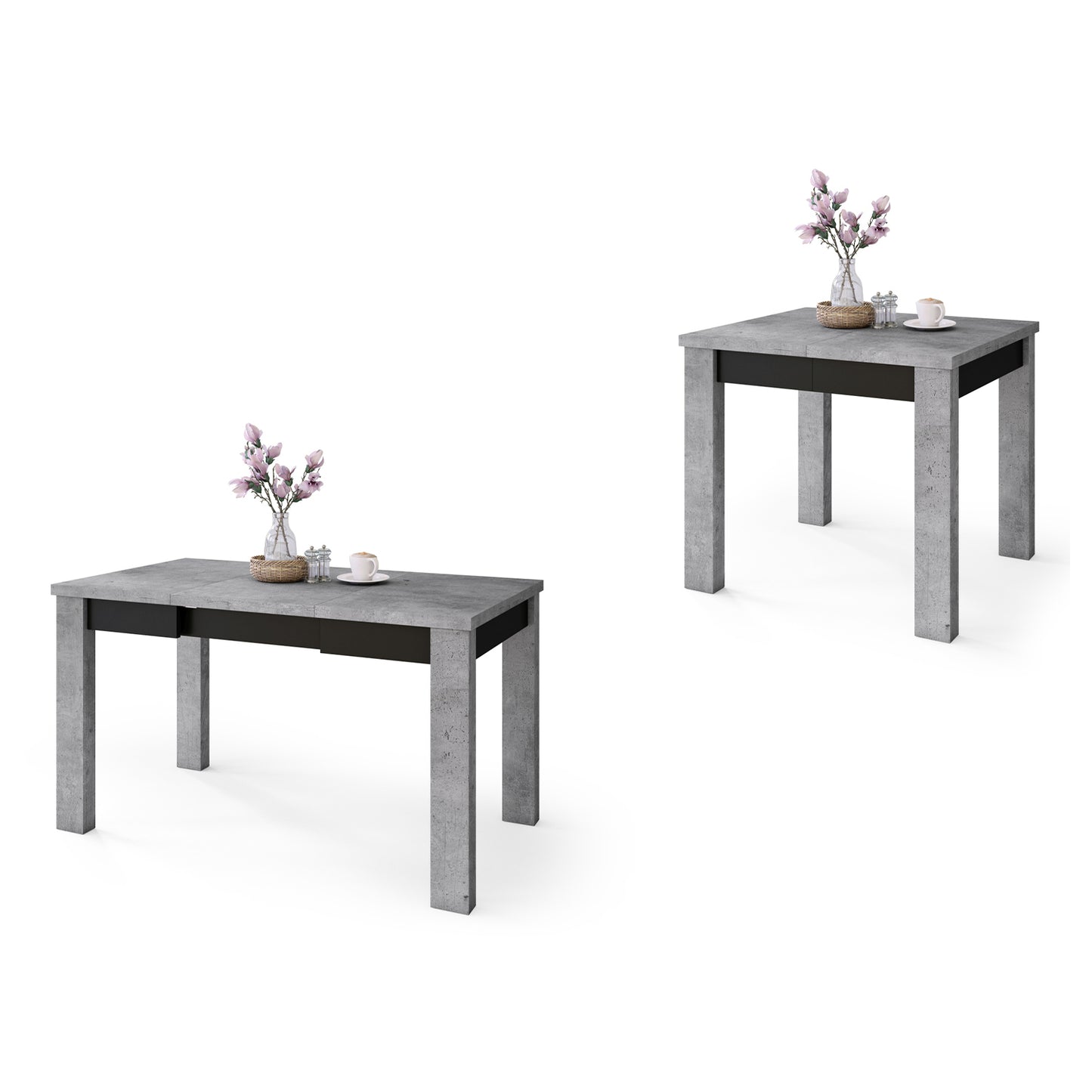 Fonte 85 Modern Extending Dining Table - Concrete / Black Matt