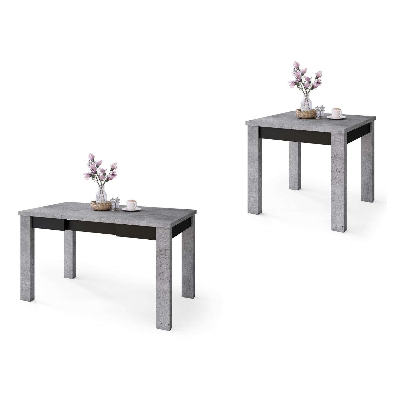Fonte 85 Modern Extending Dining Table - Concrete / Black Matt