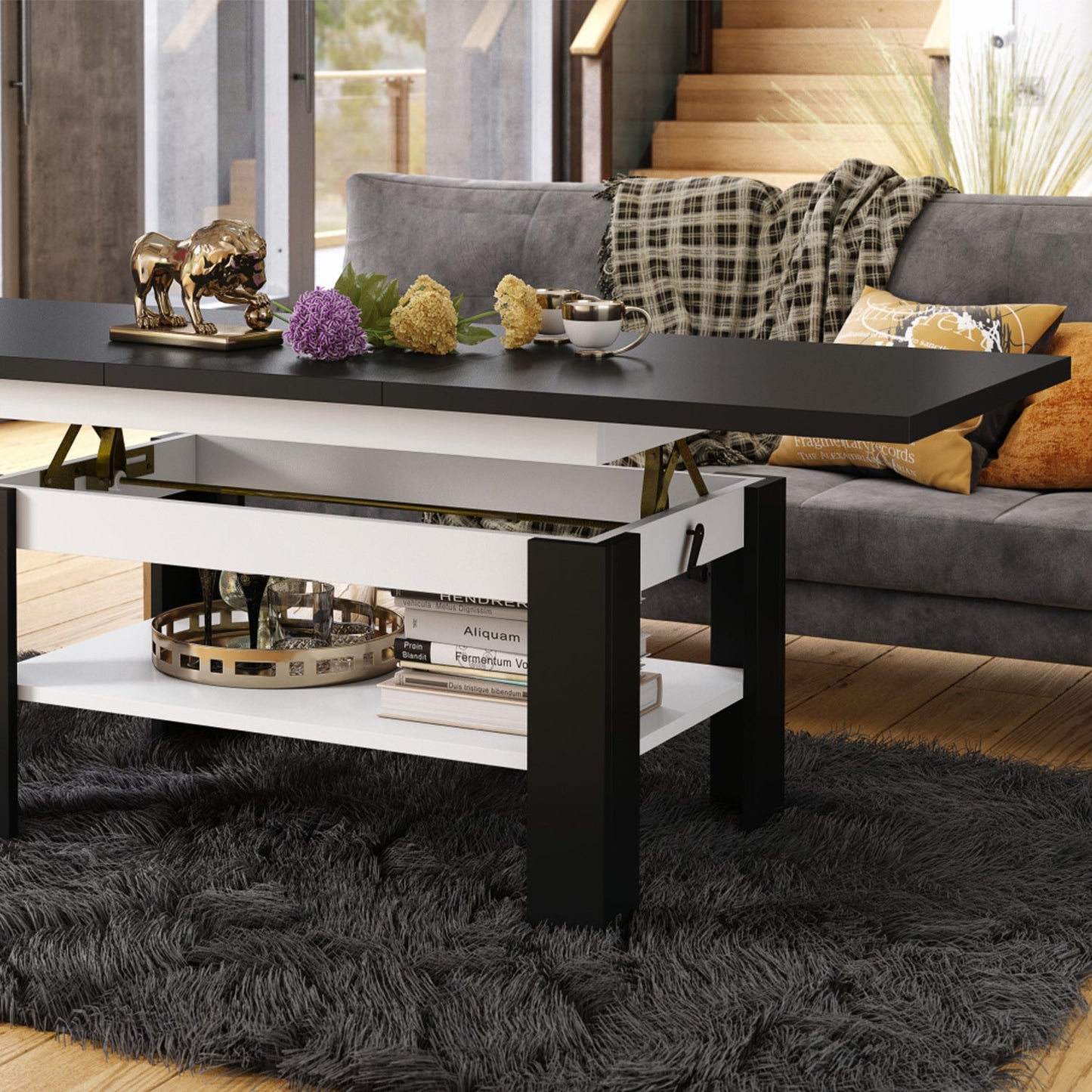 Runa 2 in 1 Extending Coffee / Dining Table 130-170cm - Black / White