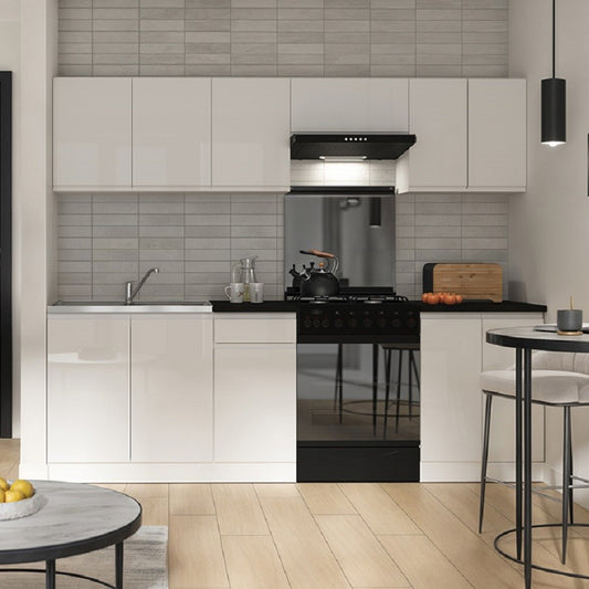 Summer 7 Unit Handleless Kitchen Cabinets Set 240cm - White Gloss