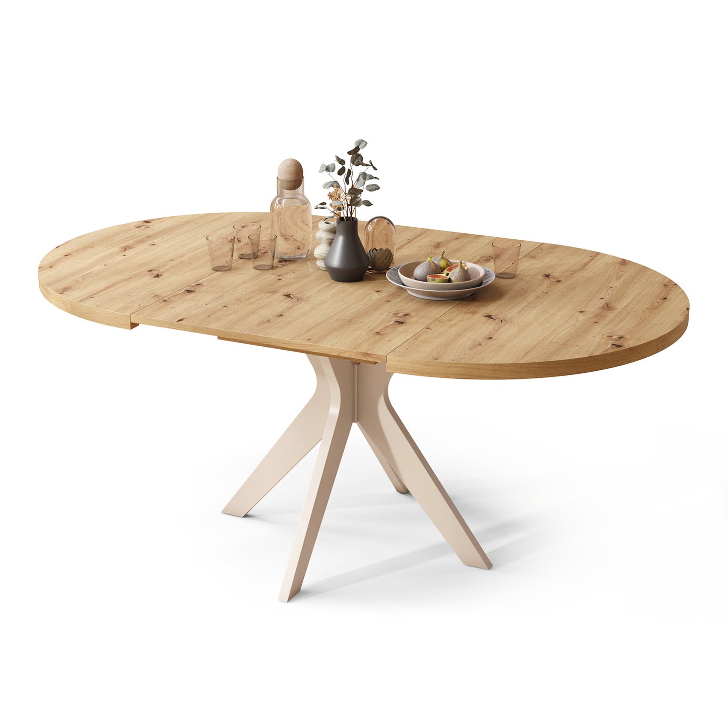 Renzo Extending Modern Dining Table – Artisan Oak / Beige