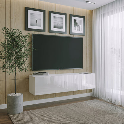 Joyce Wall Mounted TV Unit Modern Plain Gloss Finish 150cm - White Gloss