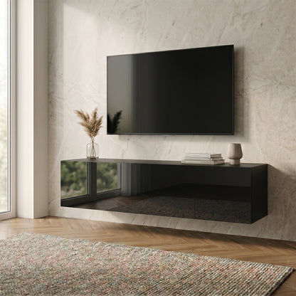 Joyce Wall Mounted TV Unit Modern Plain Gloss Finish 150cm - Black Gloss