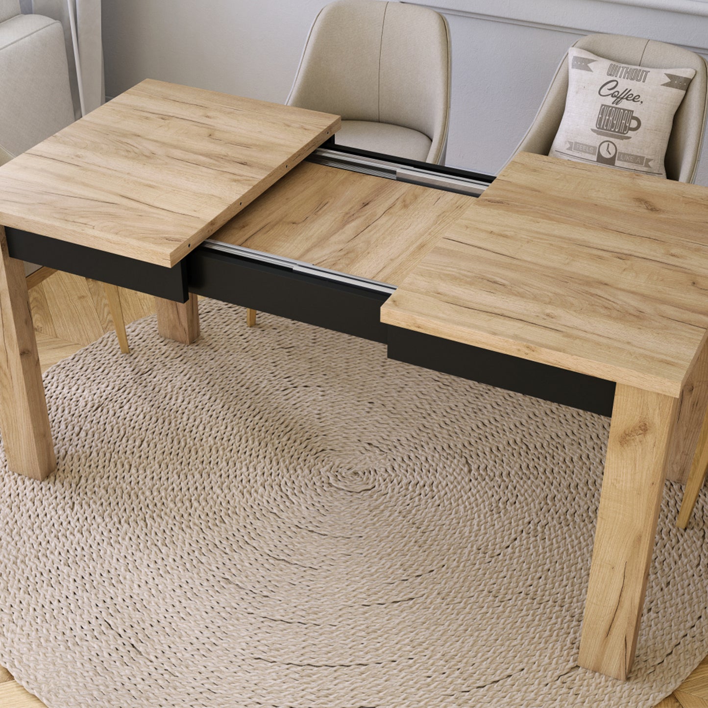 Fonte 110 Modern Extending Dining Table - Gold Craft Oak / Black Matt