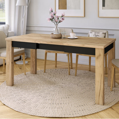 Fonte 110 Modern Extending Dining Table - Gold Craft Oak / Black Matt