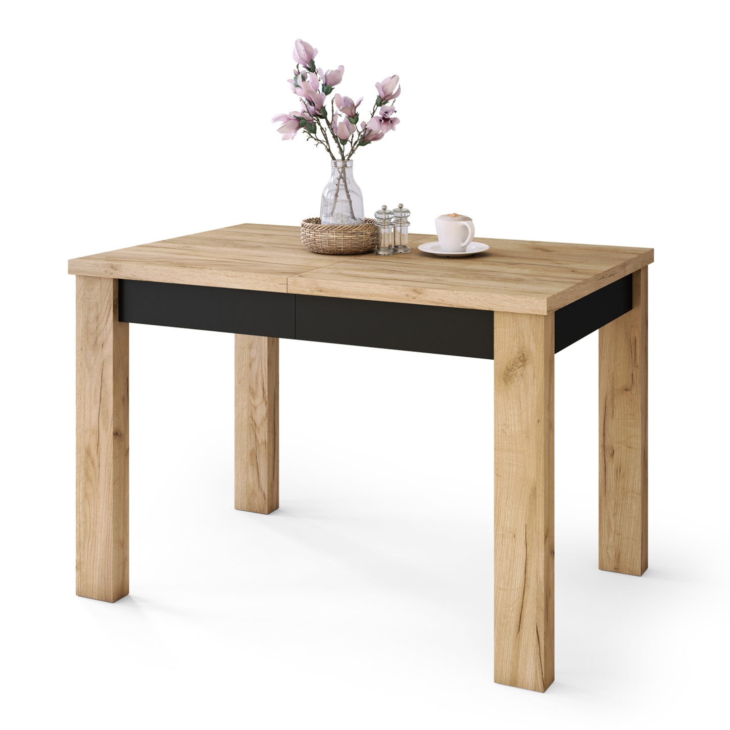 Fonte 110 Modern Extending Dining Table - Gold Craft Oak / Black Matt