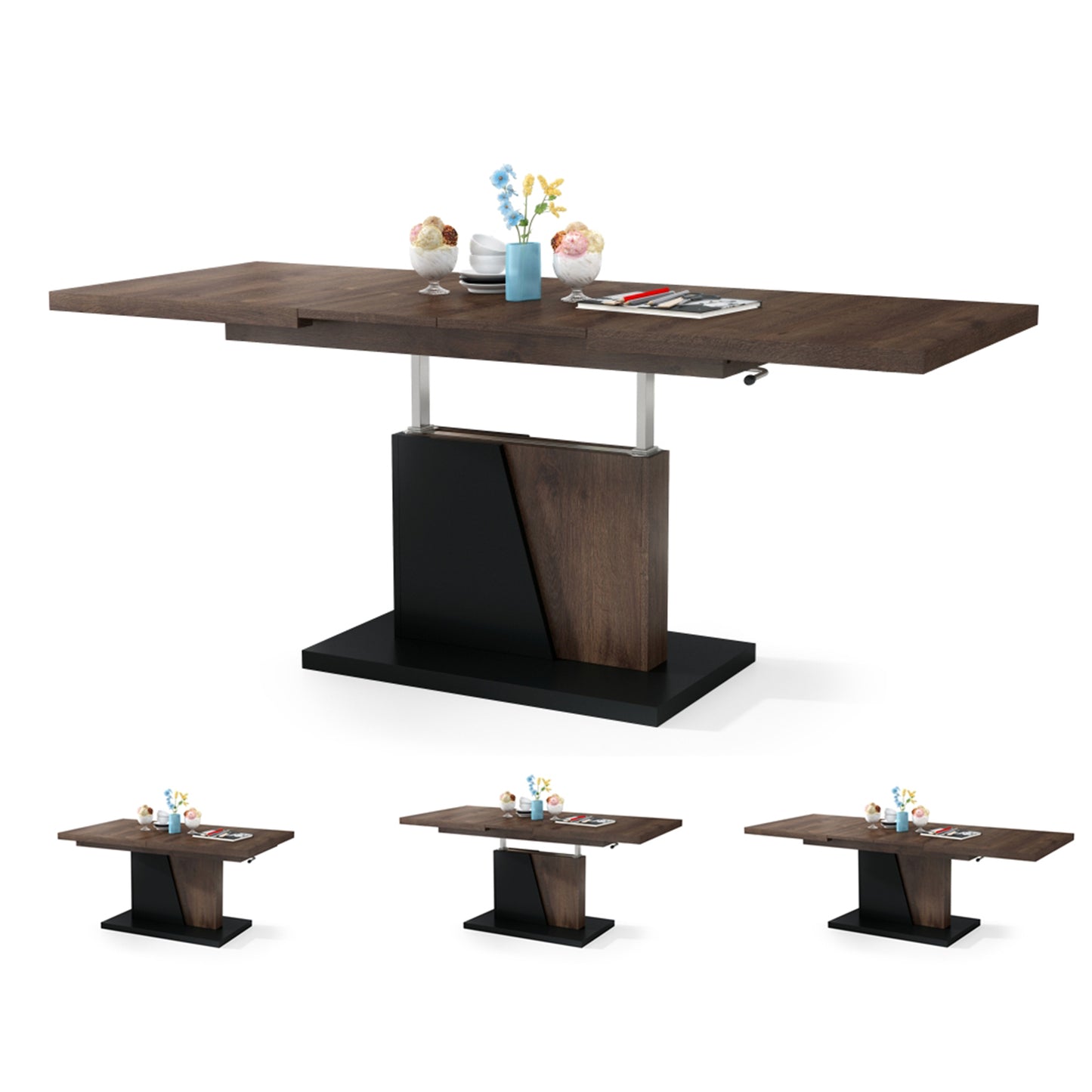 Gala 2 in 1 Extending Coffee / Dining Table - Brown Oak / Black