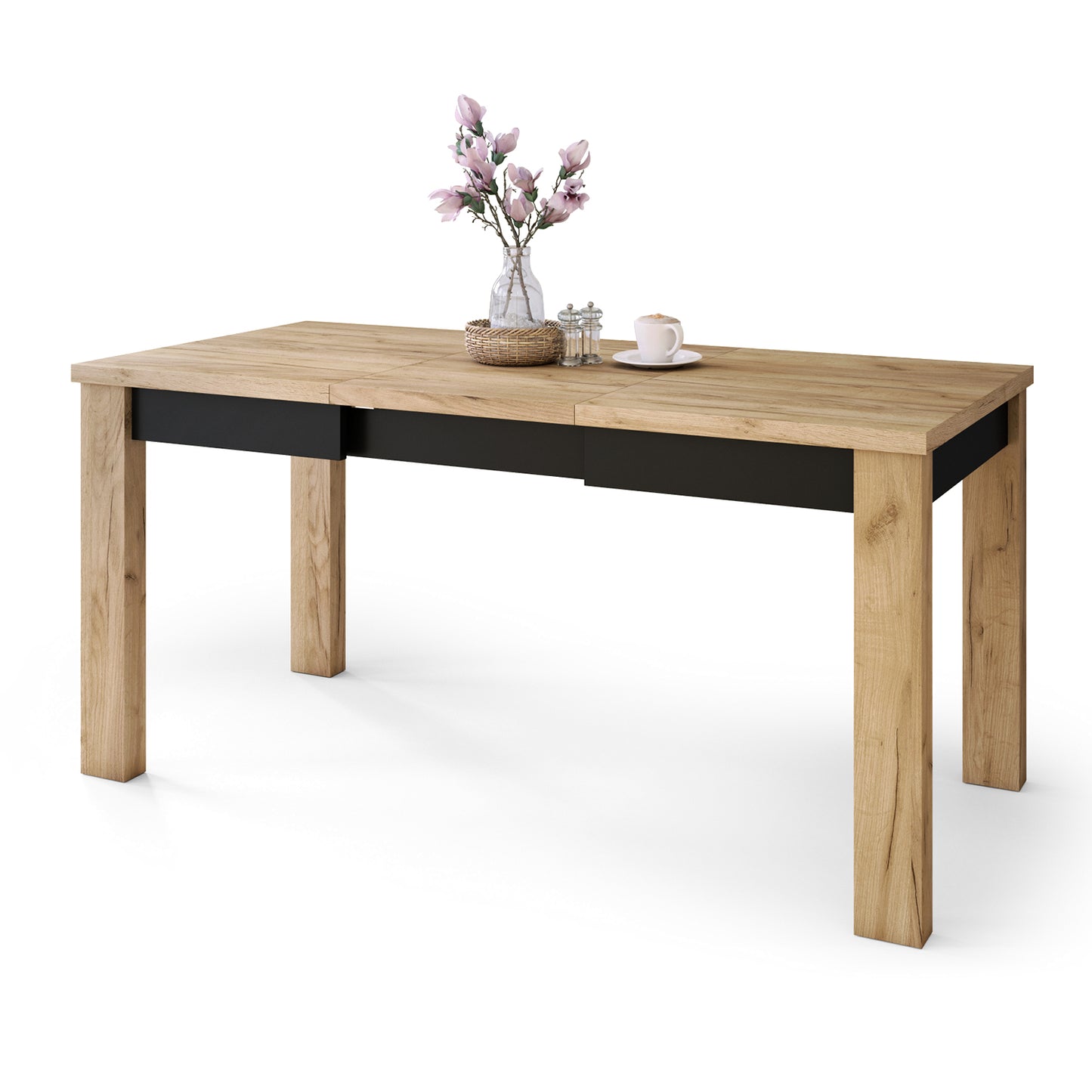 Fonte 110 Modern Extending Dining Table - Gold Craft Oak / Black Matt