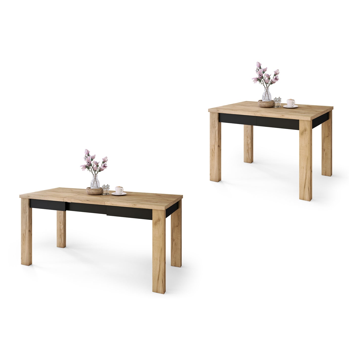 Fonte 110 Modern Extending Dining Table - Gold Craft Oak / Black Matt