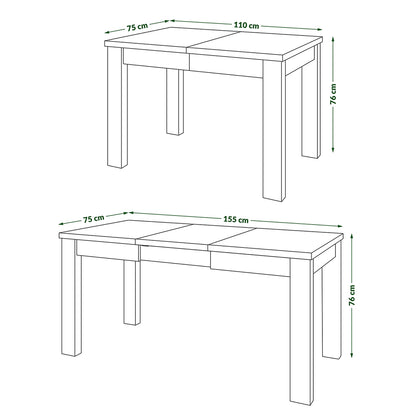 Fonte 110 Modern Extending Dining Table - Gold Craft Oak / Black Matt