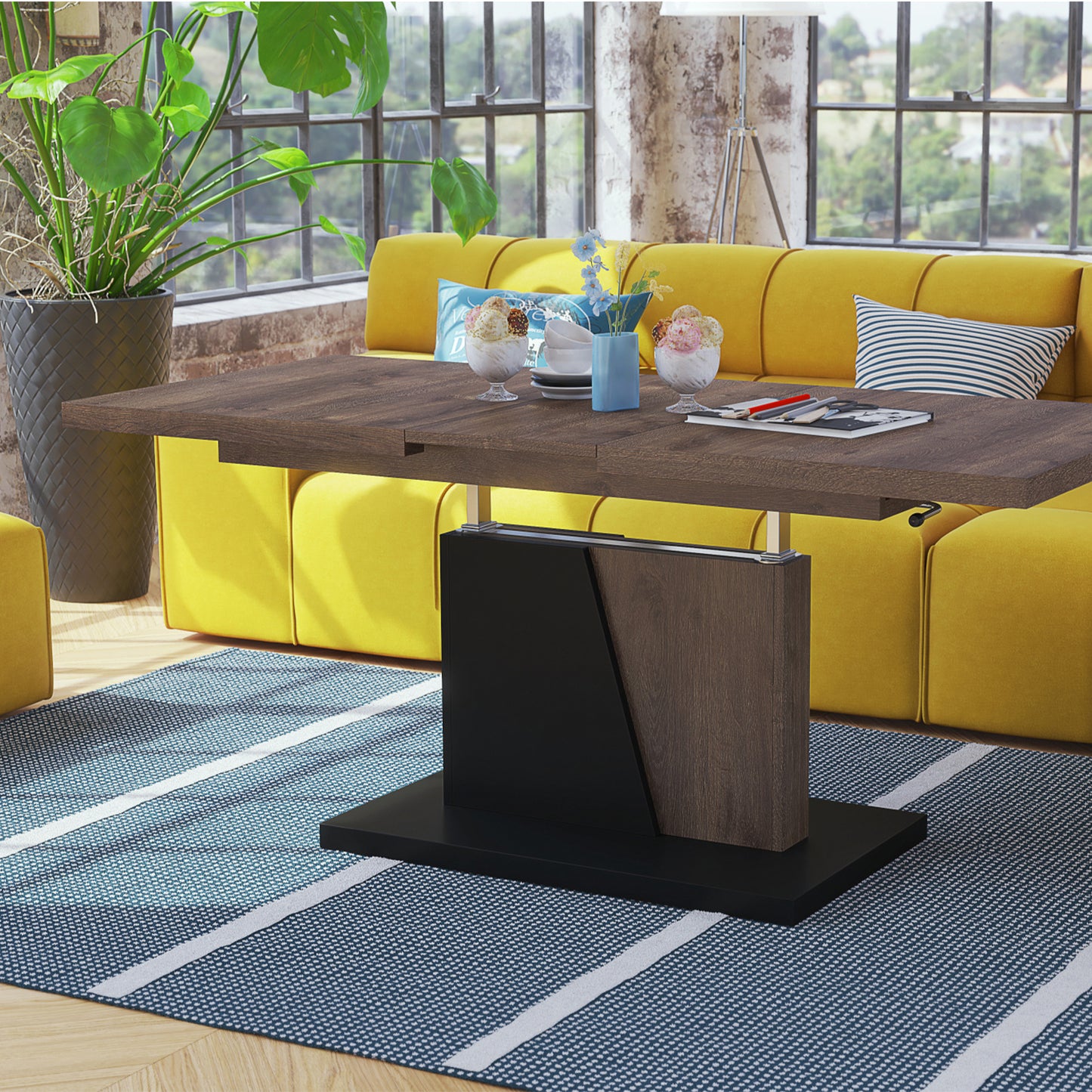 Gala 2 in 1 Extending Coffee / Dining Table - Brown Oak / Black