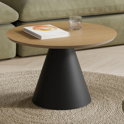 Bosco Coffee Table Round Modern Steel Base & Wood Veneer - Natural Oak / Black