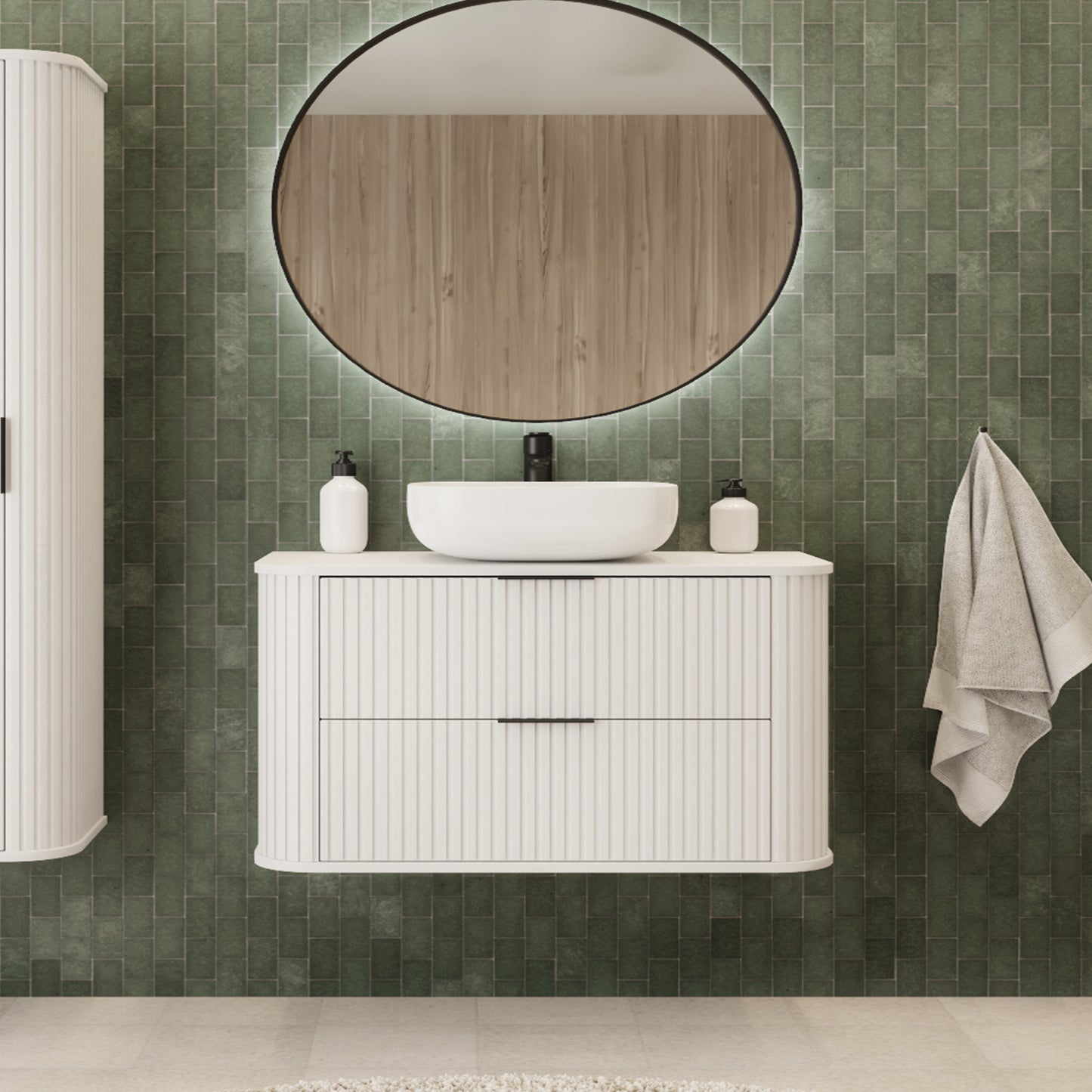 Elegance Glamour Style 2 Drawer Bathroom Wall Cabinet 100cm - White