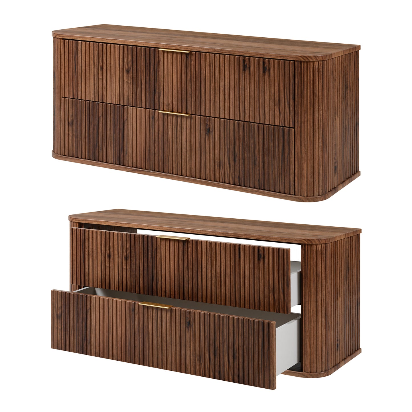 Elegance Glamour Style 2 Bathroom Cabinets Set 120cm Vanity Unit & Tall Cabinet - Walnut