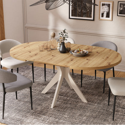 Renzo Extending Modern Dining Table – Artisan Oak / Beige