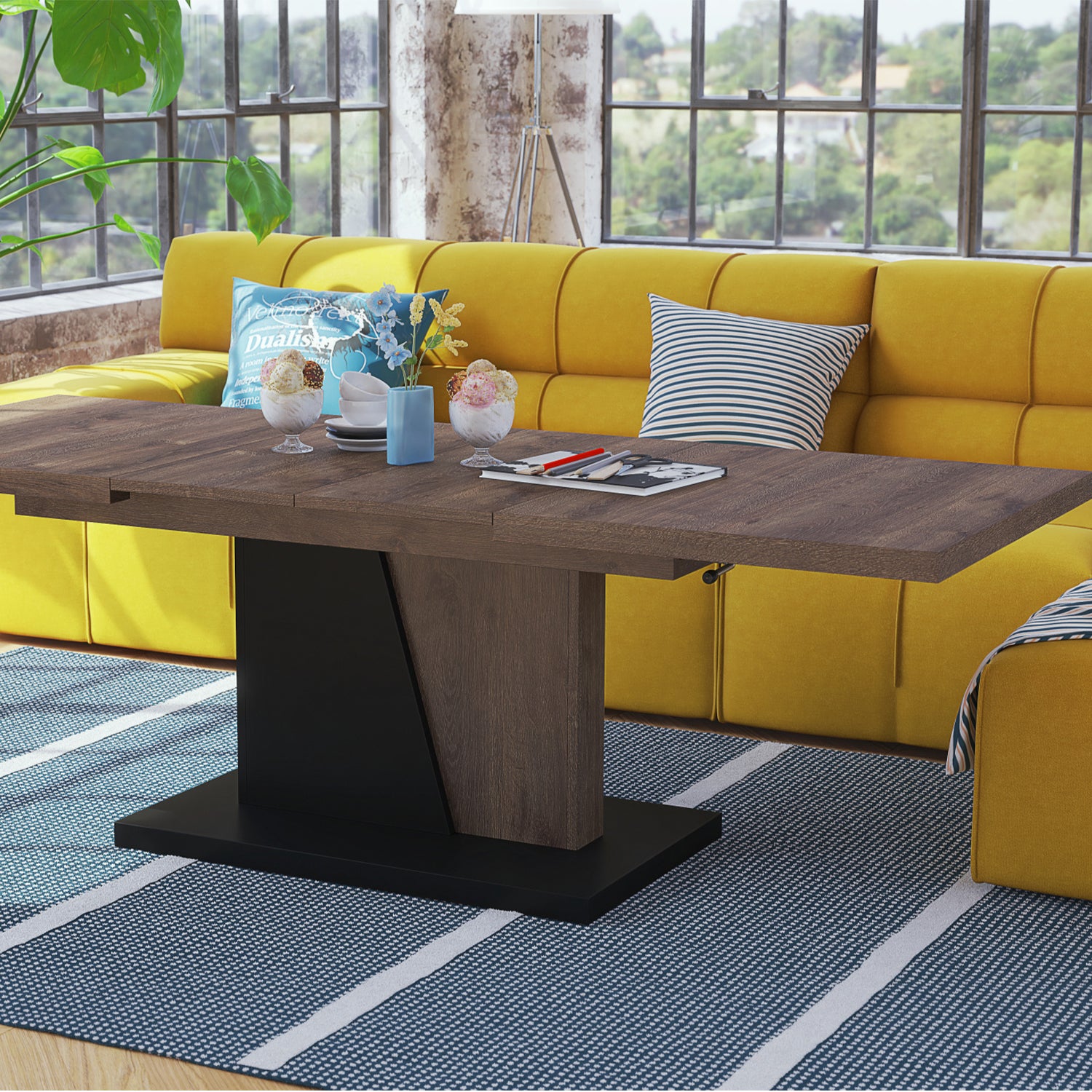 Gala 2 in 1 Extending Coffee / Dining Table - Brown Oak / Black