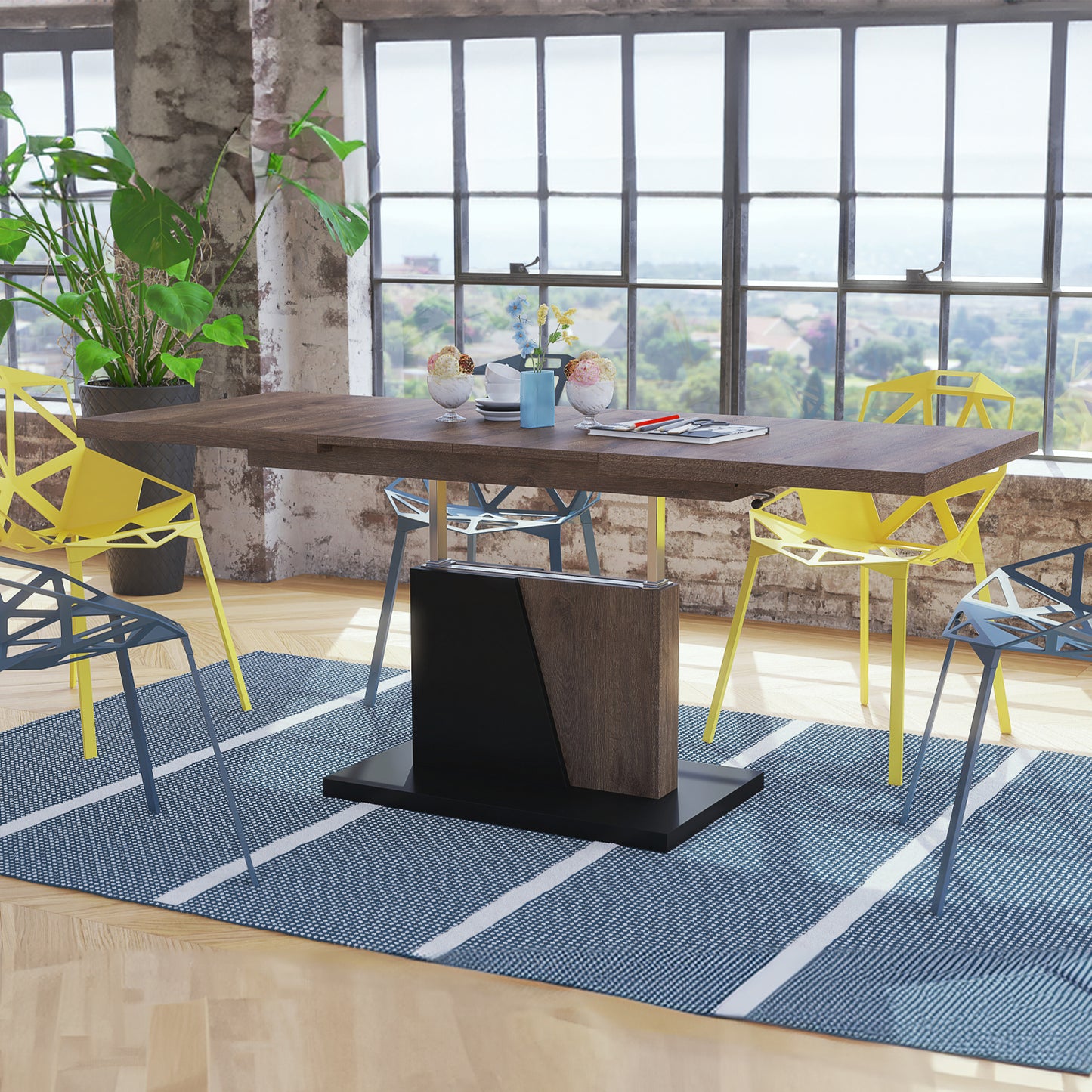 Gala 2 in 1 Extending Coffee / Dining Table - Brown Oak / Black