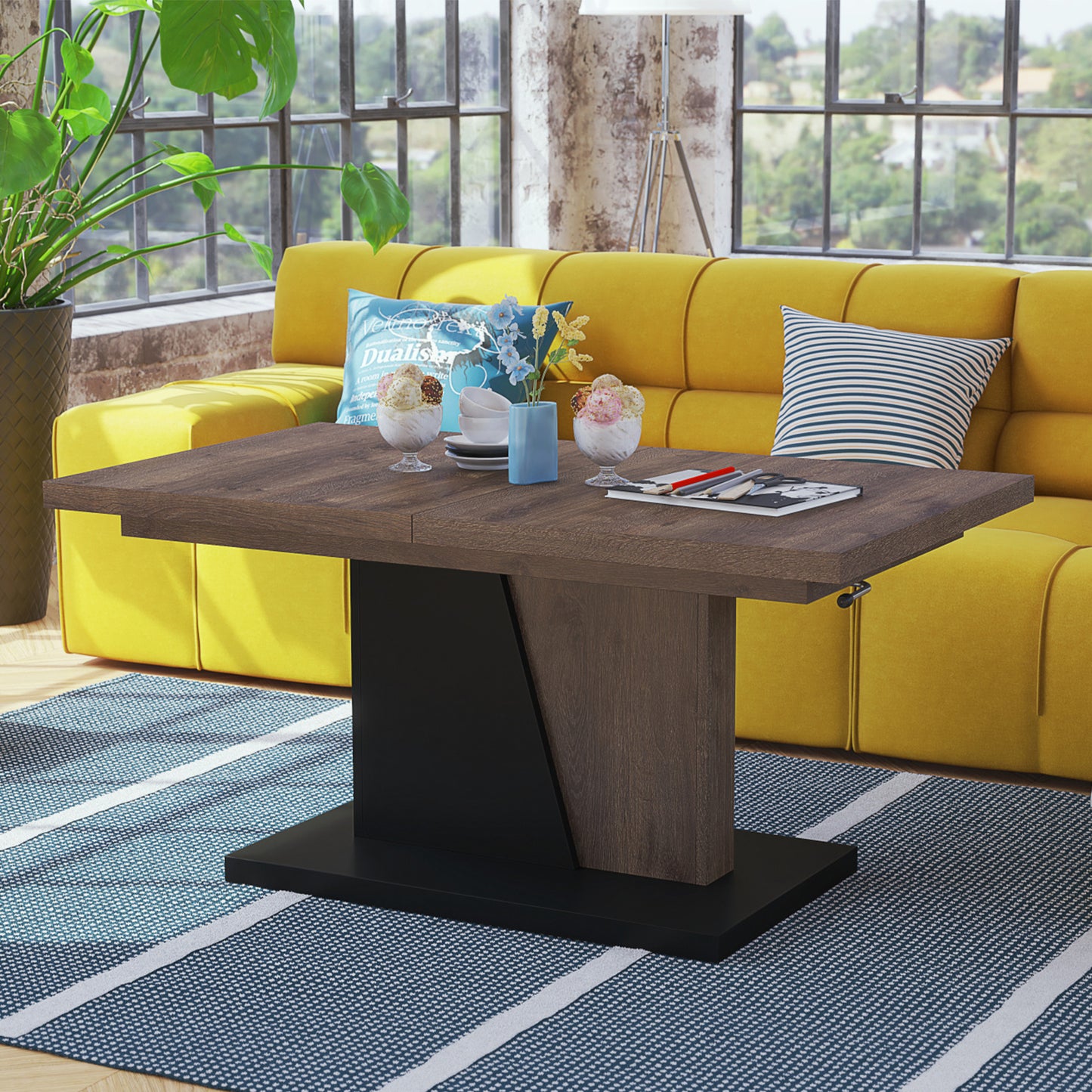 Gala 2 in 1 Extending Coffee / Dining Table - Brown Oak / Black