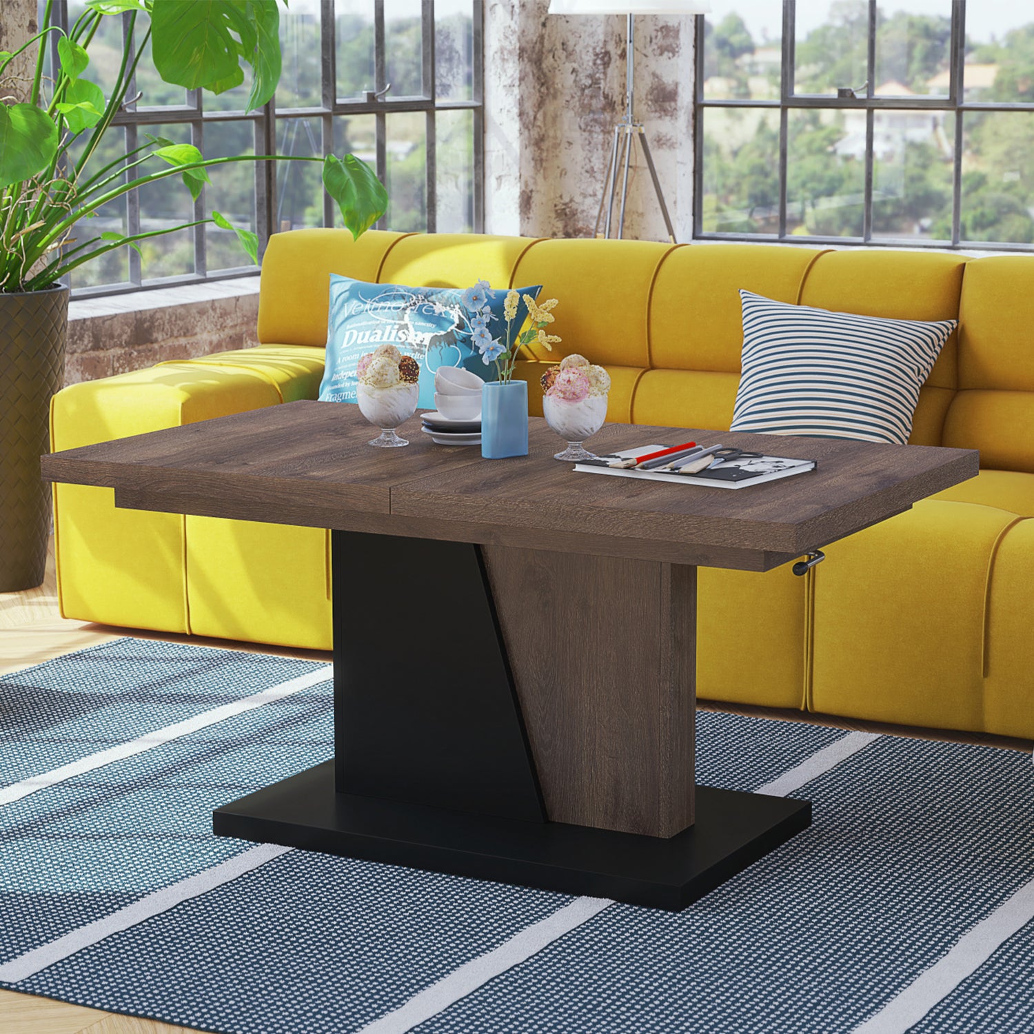 Gala 2 in 1 Extending Coffee / Dining Table - Brown Oak / Black