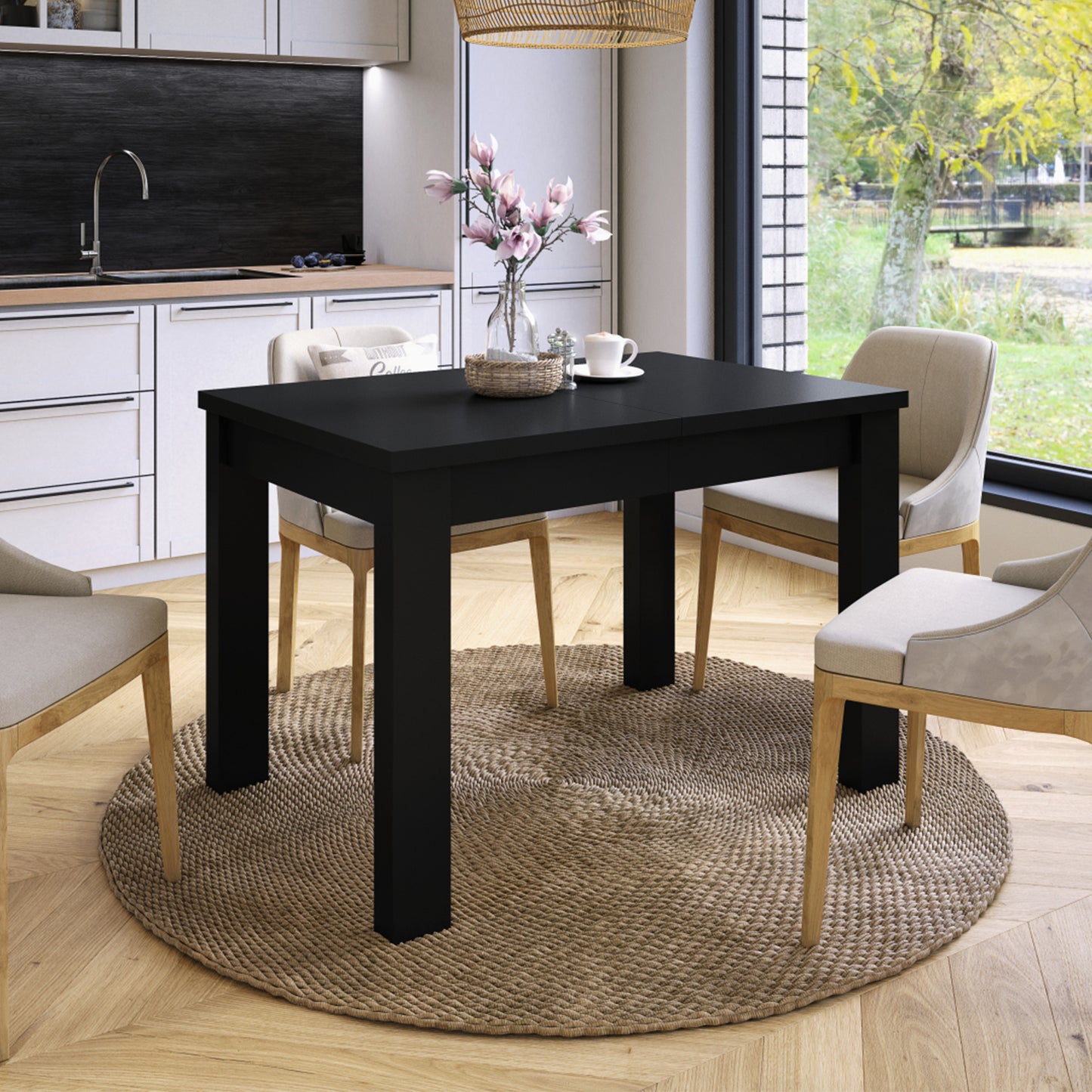 Fonte 110 Modern Extending Dining Table - Black Matt