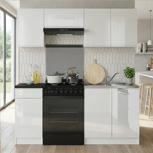 Summer 5 Unit Handleless Kitchen Cabinets Set 180cm - White Gloss