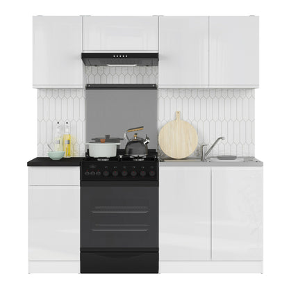 Summer 5 Unit Handleless Kitchen Cabinets Set 180cm - White Gloss