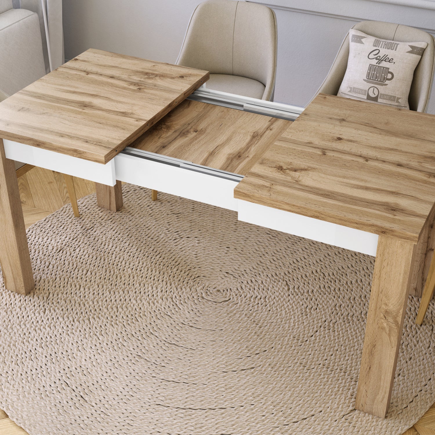 Fonte 110 Modern Extending Dining Table - Wotan Oak / White Matt