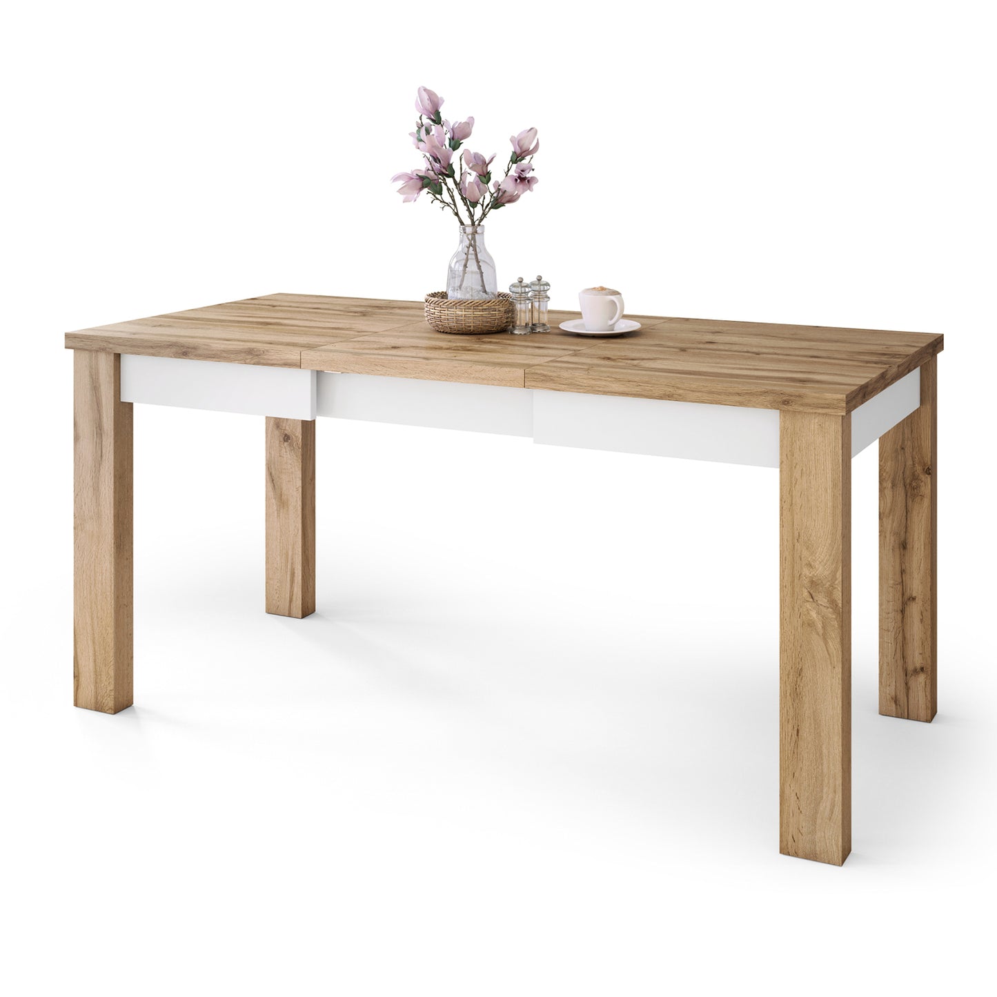 Fonte 110 Modern Extending Dining Table - Wotan Oak / White Matt