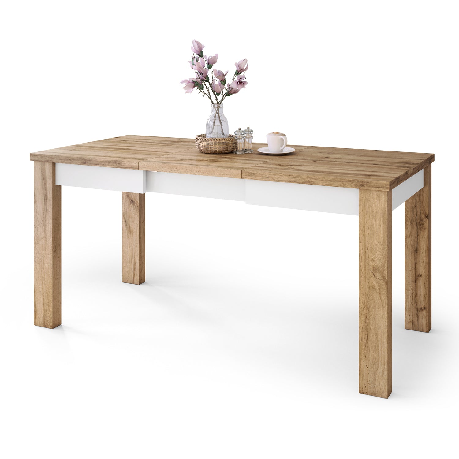 Fonte 110 Modern Extending Dining Table - Wotan Oak / White Matt