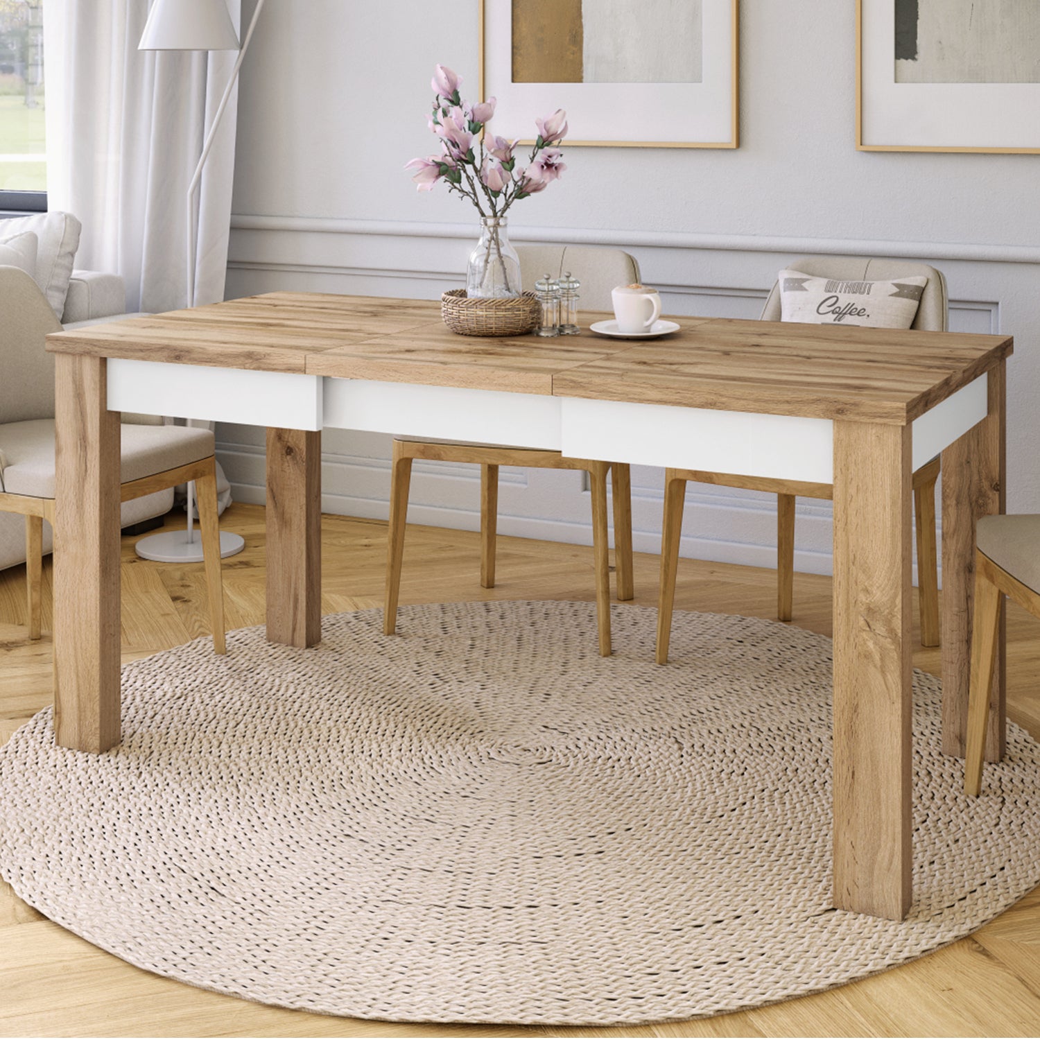 Fonte 110 Modern Extending Dining Table - Wotan Oak / White Matt