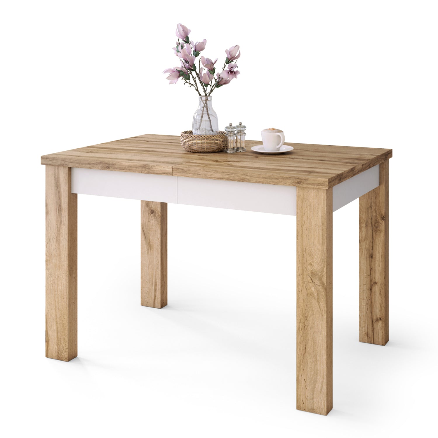 Fonte 110 Modern Extending Dining Table - Wotan Oak / White Matt
