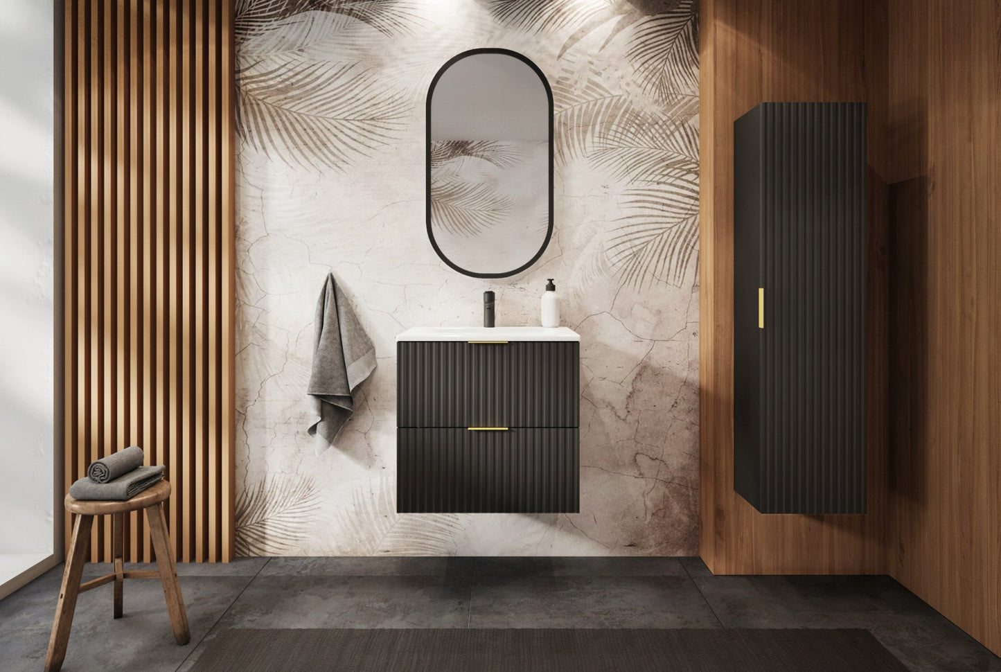 Flow 2 Drawer Bathroom Vanity Cabinet 60 cm with Worktop - Black