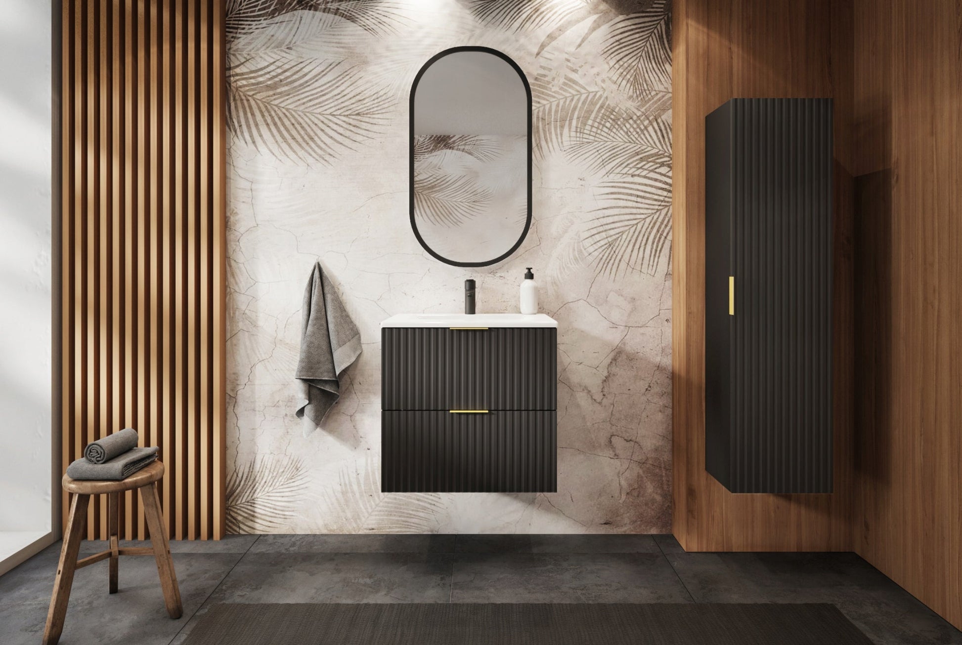 Flow 2 Drawer Bathroom Vanity Cabinet 60 cm with Worktop - Black