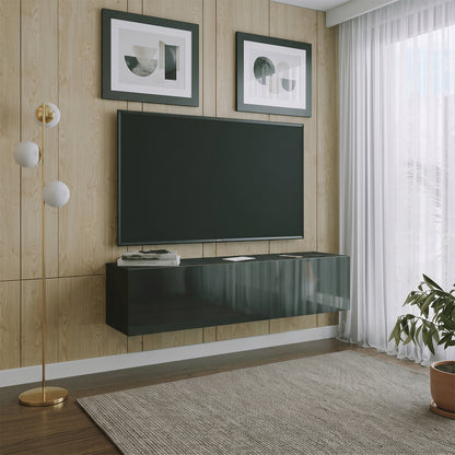Joyce Wall Mounted TV Unit Modern Plain Gloss Finish 150cm - Black Gloss