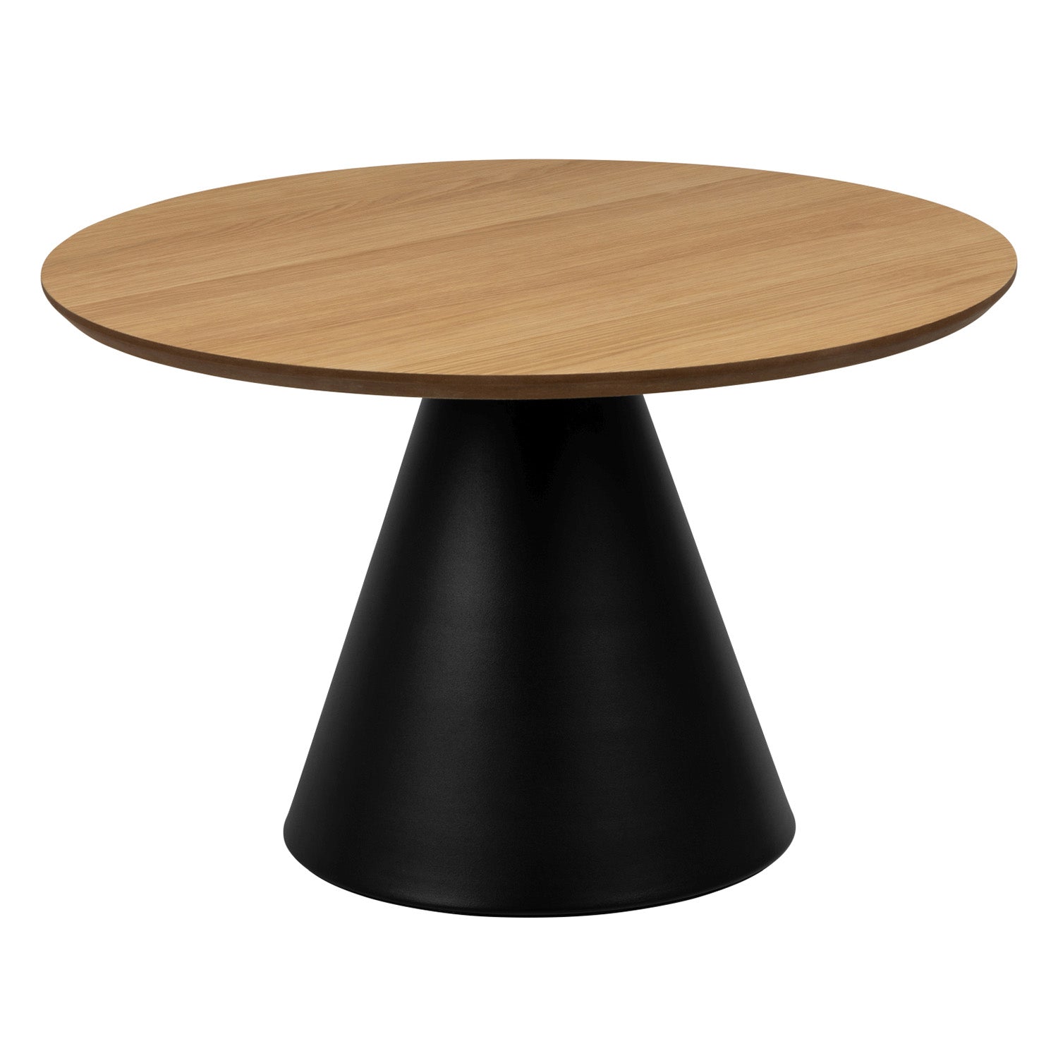 Bosco Coffee Table Round Modern Steel Base & Wood Veneer - Natural Oak / Black