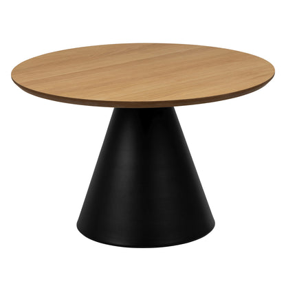 Bosco Coffee Table Round Modern Steel Base & Wood Veneer - Natural Oak / Black