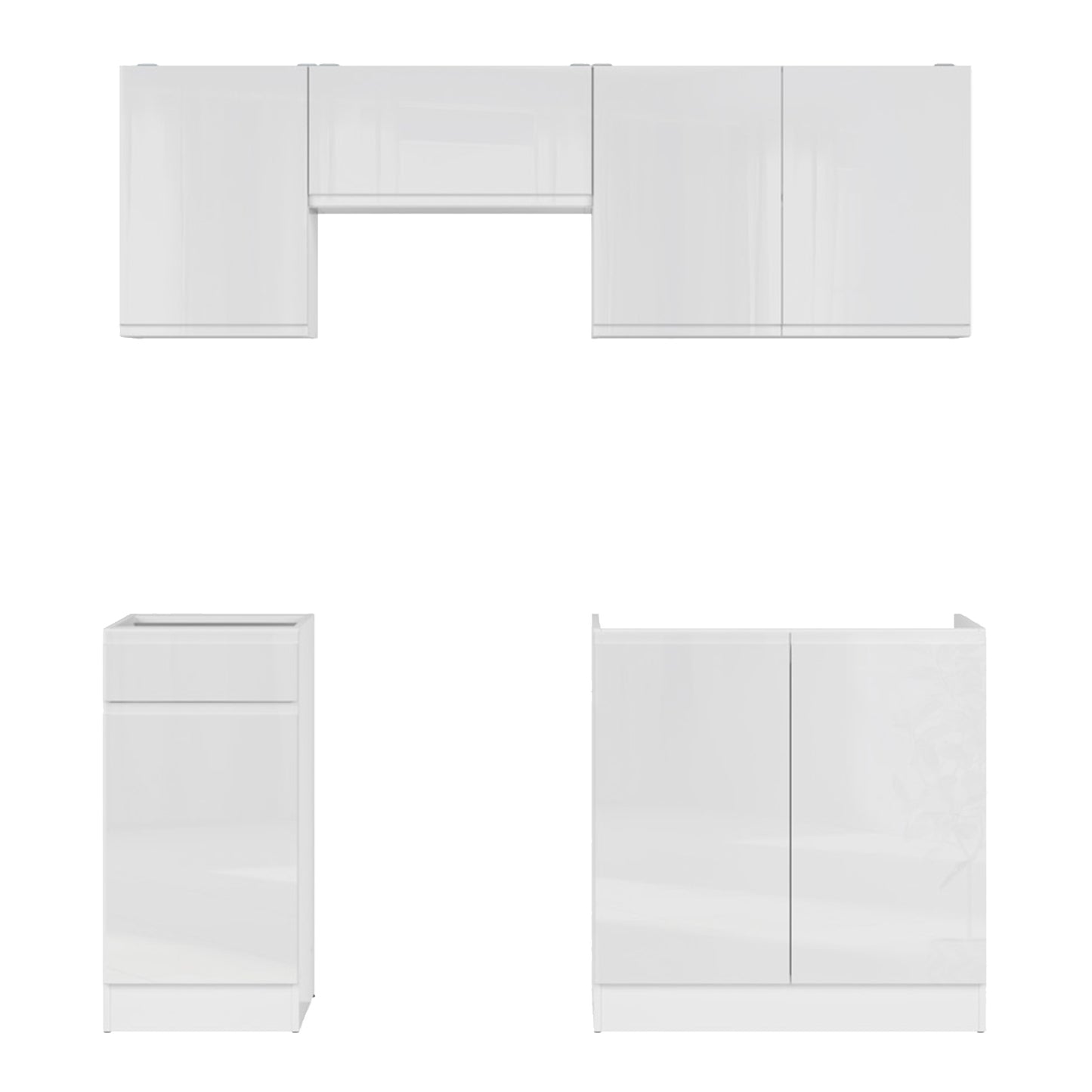 Summer 5 Unit Handleless Kitchen Cabinets Set 180cm - White Gloss