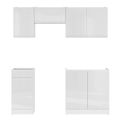 Summer 5 Unit Handleless Kitchen Cabinets Set 180cm - White Gloss
