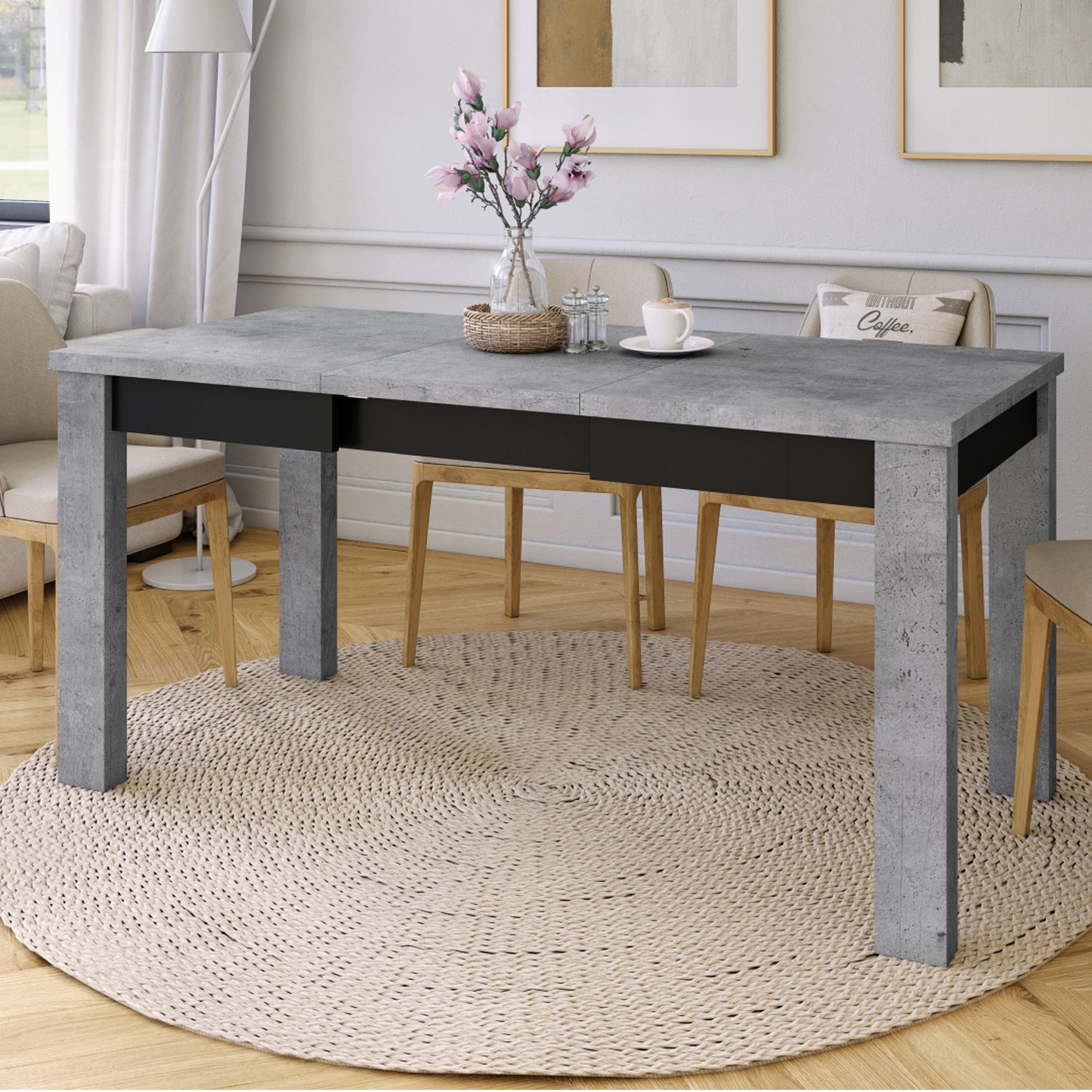 Fonte 110 Modern Extending Dining Table - Concrete / Black Matt