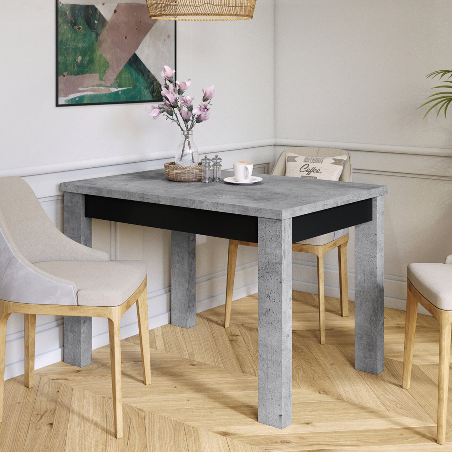 Fonte 110 Modern Extending Dining Table - Concrete / Black Matt
