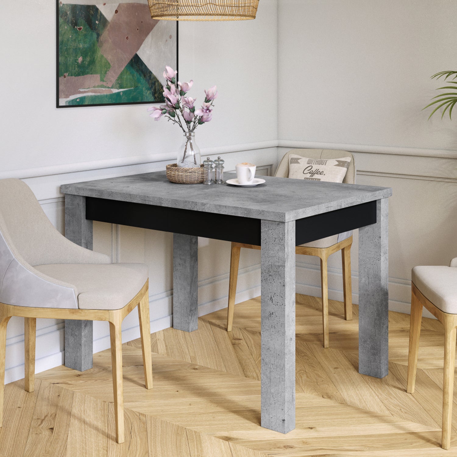 Fonte 110 Modern Extending Dining Table - Concrete / Black Matt