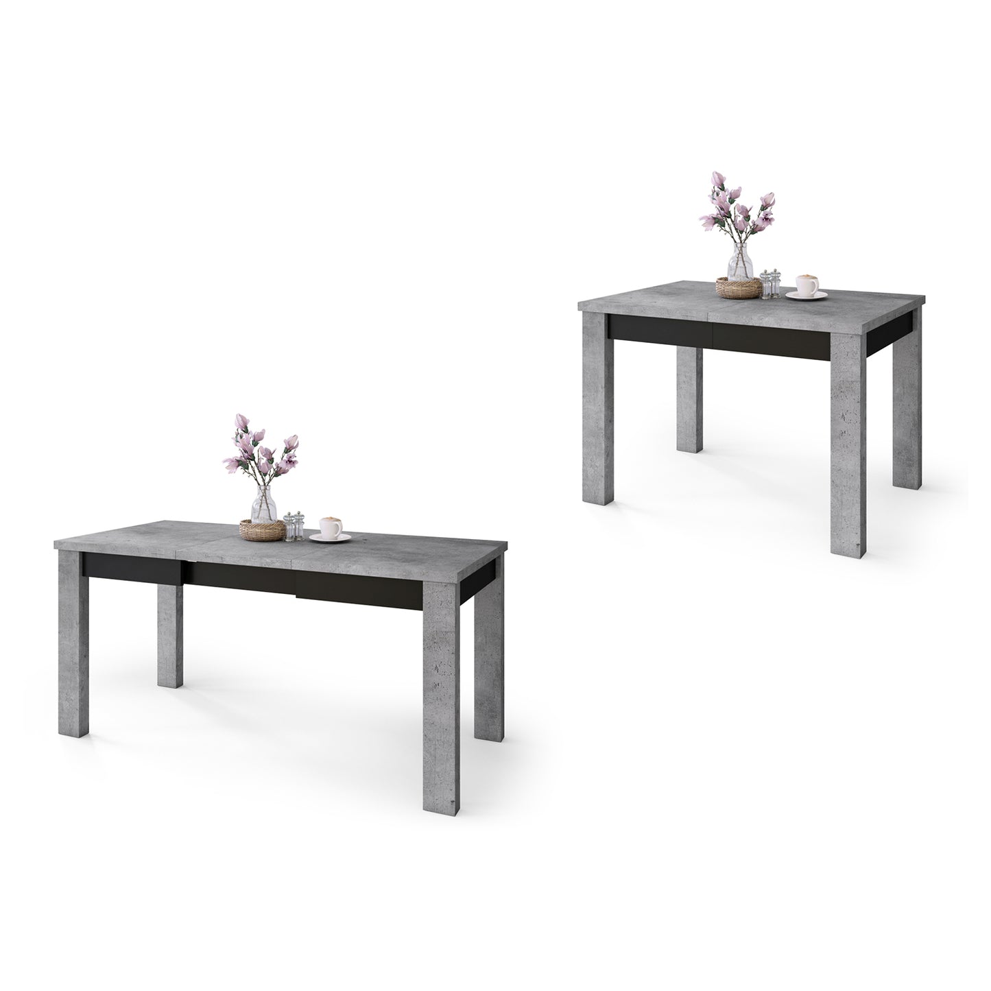 Fonte 110 Modern Extending Dining Table - Concrete / Black Matt