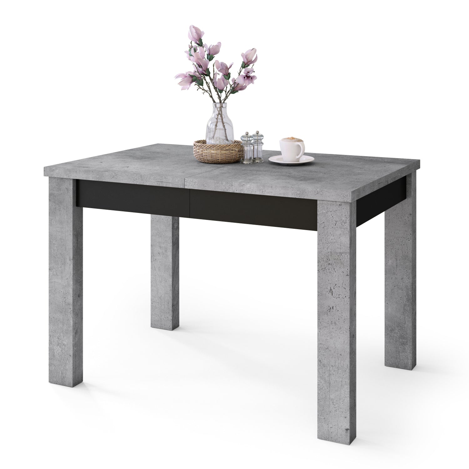 Fonte 110 Modern Extending Dining Table - Concrete / Black Matt